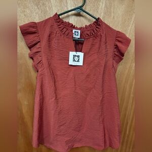 Anne Klein Textured Flutter Sleeve Top in Spiced Berry